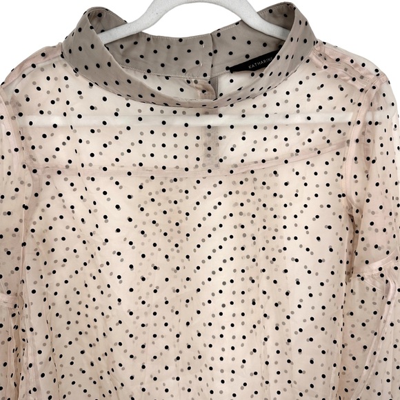 Katharine Kidd Bianca Top Semi-Sheer Chiffon Blouse Nude Tan & Black Polka Dot - Picture 8 of 16
